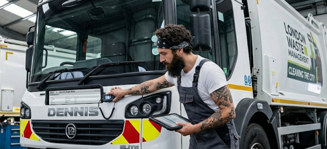 Engineer servicing a Dennis Eagle refuse vehicle